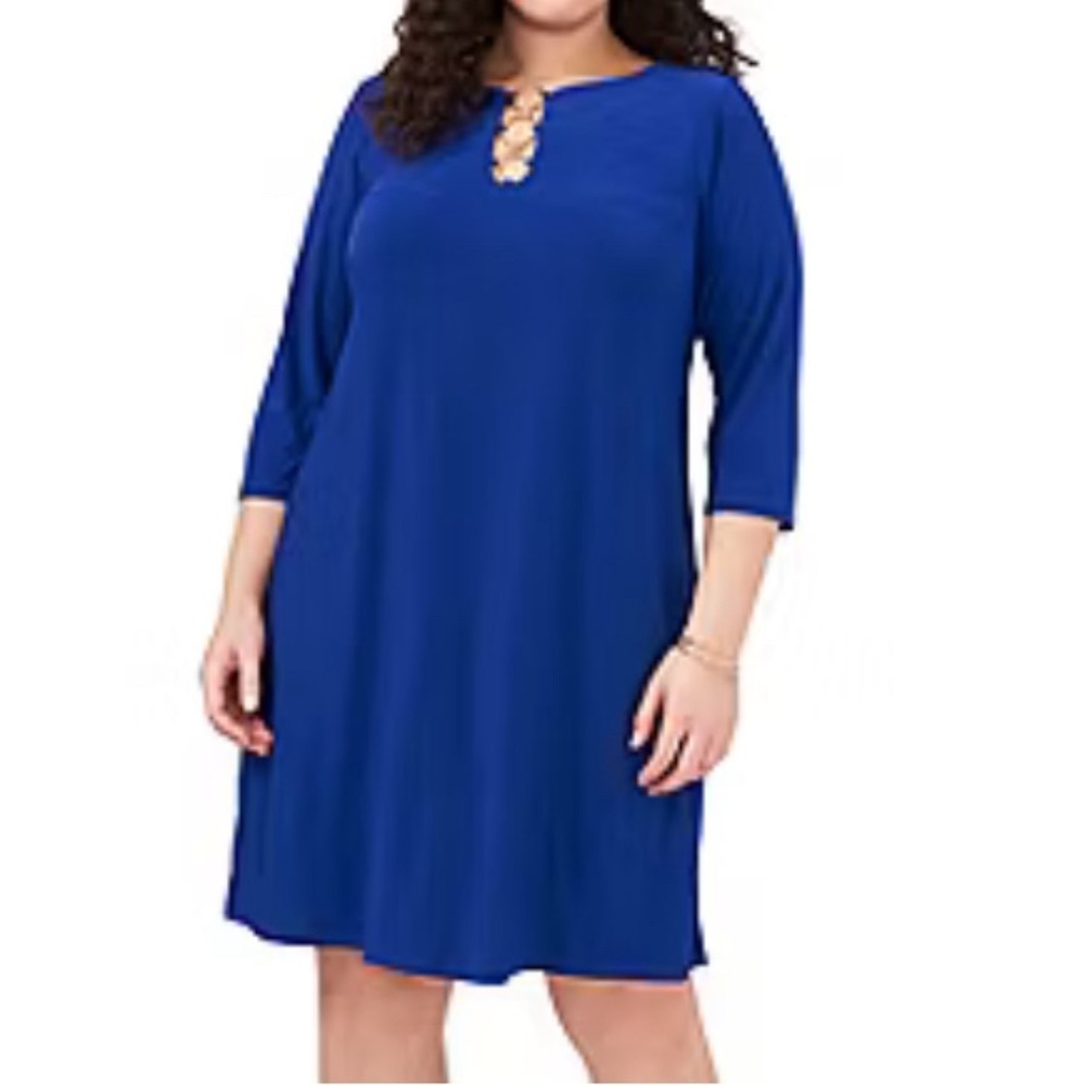 Blue Swing Dress. 3/4 Length Sleeve with Silver circle hardware. size L